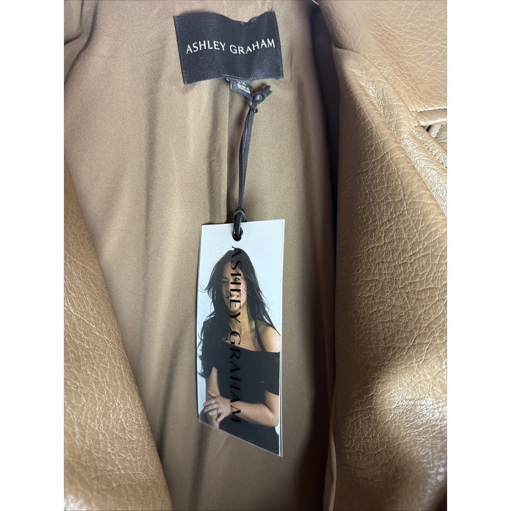Ashley Graham Brown Faux Leather Moto Jacket Womens 2X Asymmetric Zip $240 NWT - Picture 10 of 14